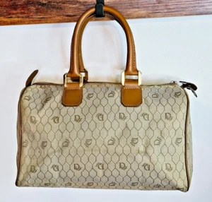 Vintage Christian Dior Beige Monogram Honeycomb Boston Canvas Duffle Bag COA - Picture 1 of 24