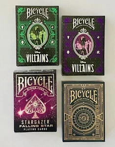 Lot of 4 Collectible BICYCLE Playing Cards 2-DISNEY VILLAINS, CYPHER STARGAZER - Picture 1 of 16