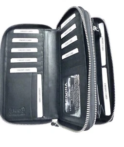 SEDONA® LEATHER RFID WOMEN'S DOUBLE ZIPPERED WALLET - Picture 1 of 5