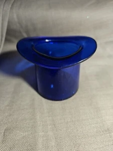 Vtg Cobalt Blue Art Glass Top Hat Toothpick Holder 2.5” X 3” As Is - Picture 1 of 4