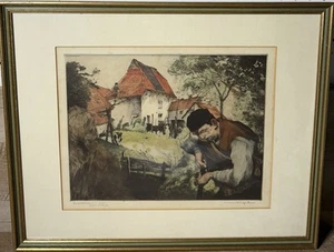 Maurice Langaskens Hand Colored Etching Le Jardinier Hand Signed 20/150 - Picture 1 of 12
