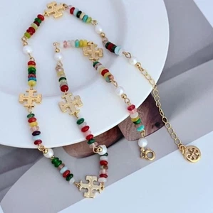 New! Tory Kira Colorful Beaded Necklace with Gold Accents Size:51cm - Picture 1 of 3