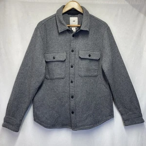 H&M Mezcla de Lana Cuello Abotonado Camisa Chaqueta Hombres Gris Medio Bolsillos Delanteros - Imagen 1 de 13