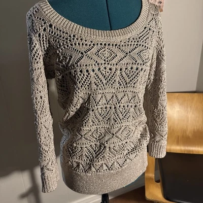 White House Black Market Gold Sparkle Shimmer Sweater Top Size Medium Holiday - Image 1 of 4