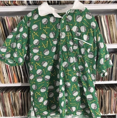 Vintage Golf Theme Collared Pullover Shirt Scrub Top Homemade  - Image 1 of 4