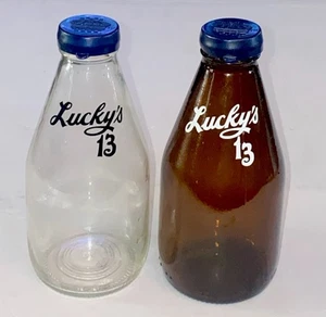 Vintage Lucky 13 Glasflaschen SALZ & PFEFFERSTREUER KLAR & BERNSTEINFARBENES Glas - Bild 1 von 9