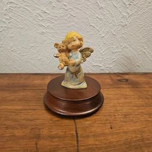 Vintage Fontanini Depose Italy Blonde Angel with Bear Figure #1175 On Stand - Picture 1 of 6