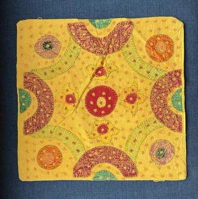 Pillow Case India Tribal Flowers Chakra Patchwork Throw New Cotton Orange Yellow - Image 1 of 4
