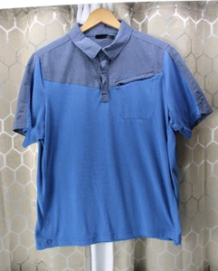 Herren Größe Large Marmot Polo Reißverschluss Tasche 3 Knöpfe Kurzarm Hemd blau - Bild 1 von 8