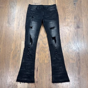 Rockstar Original Jeans Mens 32 Black Denim Pants RSM205 Flare Stretch Distress - Picture 1 of 14