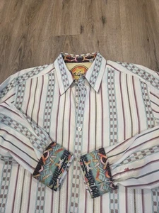 Robert Graham Mens Dress Shirt L Silk Blend Western Flip Cuff Aztec Texture - Picture 1 of 8