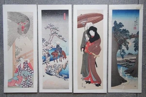 4 Vintage Japanese Woodcuts aft Hokusai, Suzuki, Hiroshige. Portraits, Landscape - Picture 1 of 8