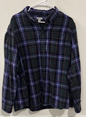 L.L. Camisa de franela para mujer Bean XL azul verde a cuadros ajuste regular al aire libre Foto 1 de 3
