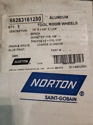 NORTON 66253161250 Straight Grinding Wheel, 1.25" CN, 36/46 Grit, 10"Dia 4DDN7 - Image 1 of 4