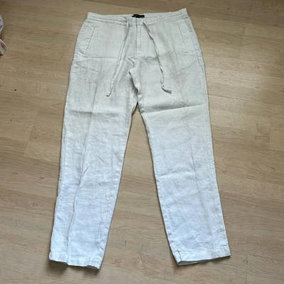 Saks Fifth Avenue White 100% Linen Pants Straight Leg Womens Size 33 Resortwear - Image 1 of 4