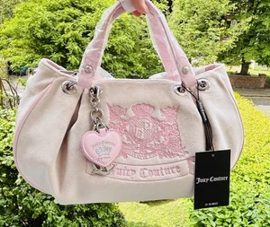 Juicy Couture Twig Dogs Double Handle Bag Beige Pink Velvet - Picture 1 of 8