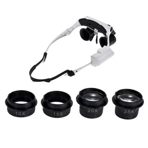 Double Eye Jewelry Watch Repair Magnifier Loupe Glasses With LED Light 8 Lens G - Picture 1 of 16