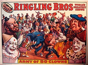 Póster de payaso antiguo del Museo Mundial de Circo Ringling Bros 1960 - Imagen 1 de 1
