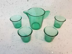 Seltenes antikes Vintage 20er Jahre grünes Kinder Limonade Glas Krug Set - Bild 1 von 12
