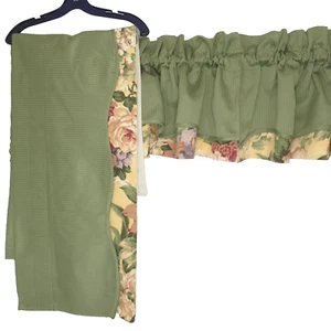 Handmade Homemade Valances 2 Pair Green Scalloped Cottage Floral Lot of 4 Double - Picture 1 of 16