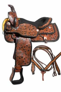Premium Leather Western Barrel Horse Saddle Tack Set Size 14" to 18" (Y&Z) - Picture 1 of 7