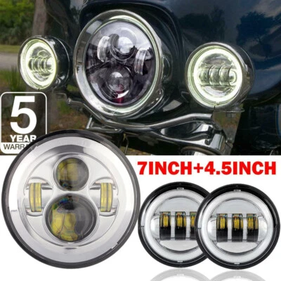 7" LED Headlight + 4.5" Fog Passing Lights For Touring Electra Glide Road King - Image 1 of 4