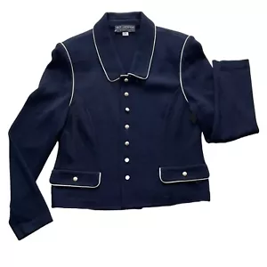 St John Collection Womens Navy White Trim Santana Knit Jacket/Blazer Size 12 - Picture 1 of 16