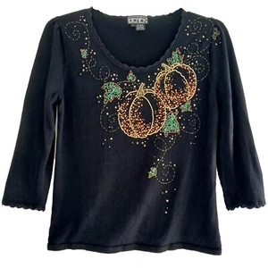 Collective Works Berek2 Gr. L schwarz Strick gold grün orange Perlen Kürbis Top - Bild 1 von 7