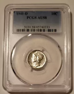 1941 D Mercury Dime AU58 PCGS - Picture 1 of 2