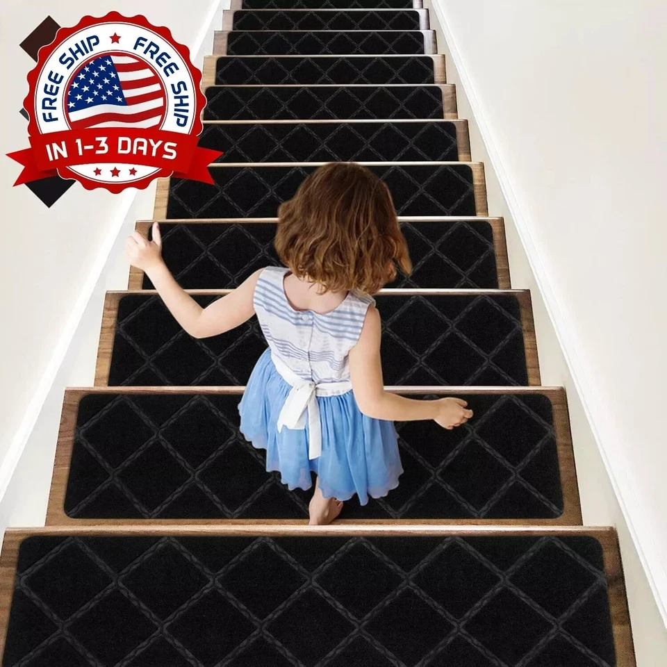 15 Alfombra antideslizante ‎30"x8" perfecta para escalleras de madera NUEVO US - Imagem 1 de 4