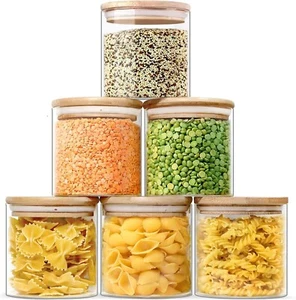 Urban Green Glass Jars with Bamboo Lids, Glass Airtight Canisters, 5 jars - Picture 1 of 5