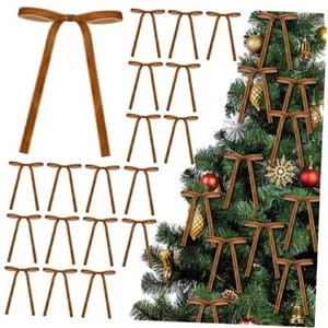 24 Pcs Velvet Christmas Bows for Christmas Tree Rustic Width of 3/8" Khaki - Picture 1 of 7