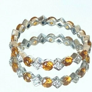 Anillo de oro blanco de 14 k banda de eternidad de diamantes y citrino natural R29358W (talla 6) - Imagen 1 de 2