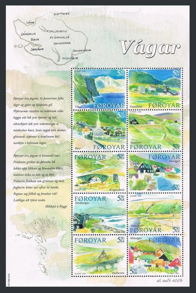 Faroe 453 aj sheet, MNH. Vagar Island, 2005. Vikar, Gasadalur, Bour, Slaettanes, - Image 1 of 1