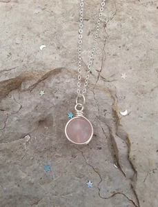 Sterling Silver Rose Quartz Pendant Necklace, Bridesmaid Gift, Handmade Necklace - Picture 1 of 12