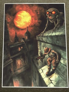 Dark Fantasy Scene with Giant Skull and Red Moon Over City Poster 18x24in - Picture 1 of 1