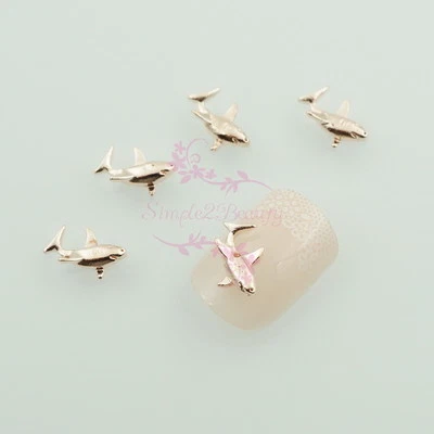100 Shark Shape Summer Rose Gold Metal 3D Nail Art Alloy Charms DIY Decorations - Image 1 of 4