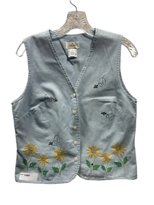 Talbots Shirt Sleeveless Women’s Button Up Sz S Aqua Floral Embroidered W/Bees - Picture 1 of 10