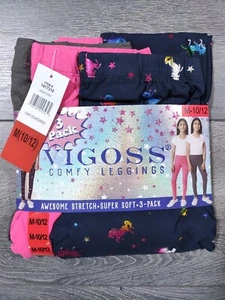 Vigoss Leggings Kids Medium 10-12 Comfy Gray Pink 3-Pack Unicorn Girls - Picture 1 of 5