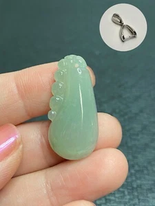 Grade A Natural Carved Jadeite Fortune Melon Pendant w S925 Pinch Clasp #0198 - Picture 1 of 2