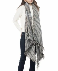 INC  Cozy Zebra-Print Sequinned Blanket Wrap Color Natural 77 x 24in - Picture 1 of 3