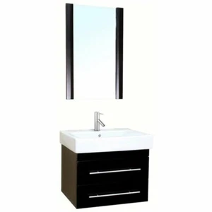 24.25" Modern Single Wall Mount Sink Solid Wood Vanity in Black - Picture 1 of 6