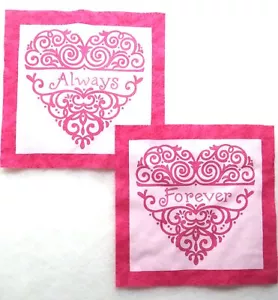 Valentine Always and Forever Hearts Fabric Blocks 9" Square plus 1" Pink Border - Picture 1 of 3
