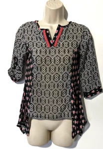 NWT Japna Kids Girl’s Sheer Top Sz 12 Geometric Patterns 100% Polyester V-Neck - Picture 1 of 8