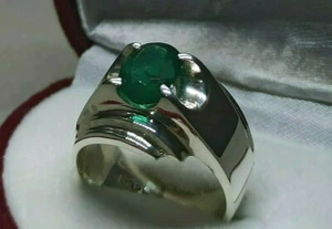 Natural 3 Carat Oval Cut Green Fluorite Sterling Silver 925 Handmade Mens Ring - Picture 1 of 12