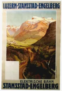 Poster originale d'epoca LUCERNA - ALPI FERROVIA ANGELBERG c.1900 - Foto 1 di 1
