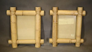 Rare Unique Handmade Bamboo Picture Frame w/Glass Set Of 2 Light Brown 17x15” - Picture 1 of 11