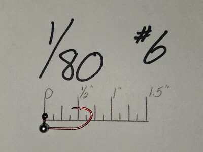 TCI JIGS 50 1/80oz Ball Head Jigs Red Chrome Sickle Hooks #10 #8 #6 or #4 You Choose