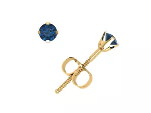 0.20Ct Round Cut Blue Diamond Solitaire Stud Earrings 14k Yellow Gold 4Prong SI2 - Picture 1 of 3