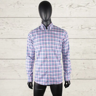 Camicia uomo ETON slim fit con bottoni a quadri formale blu rosa 40 15 3/4 bu... - Immagine 1 di 4